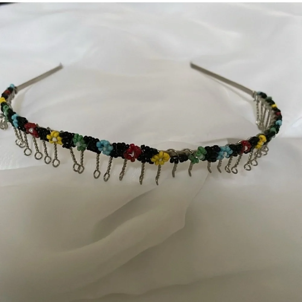 Colorful Beaded Flower Metal Headband